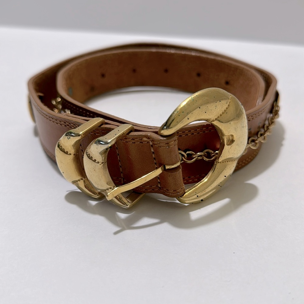 Women’s Leather Belt With Gold Chain Details Size Small
